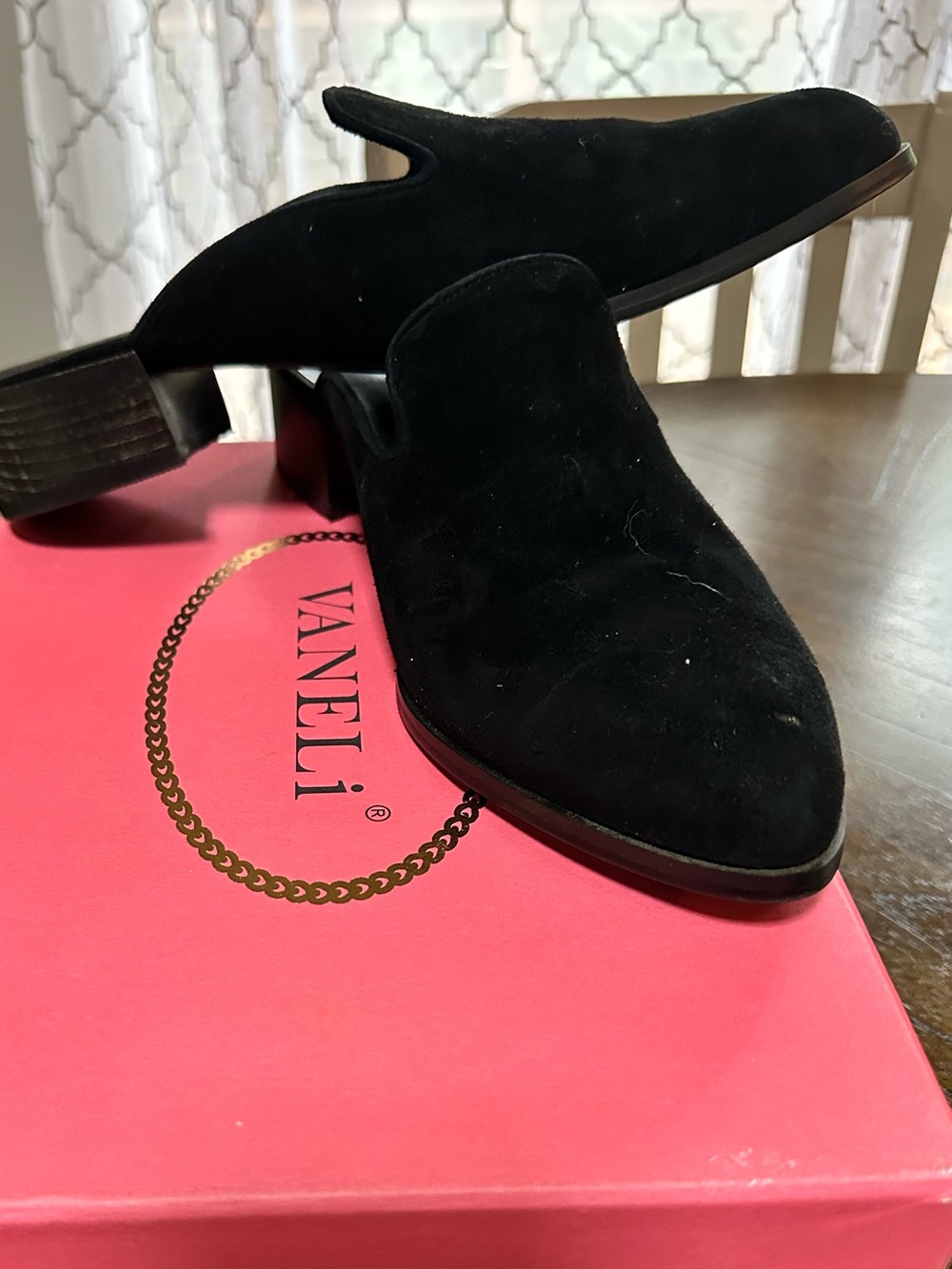 Vaneli Black Suede Slip-On Mule Loafers